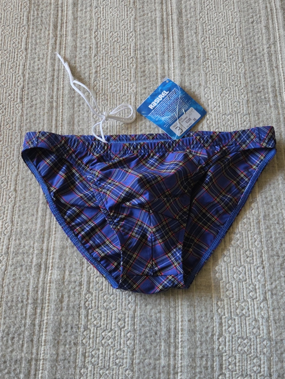 Rasurel Men Blue Plaid Swim Briefs